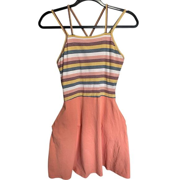 Pact Colorful Striped Dress Fit And Flare Strappy Back Mini Pink Size Medium - Picture 1 of 10